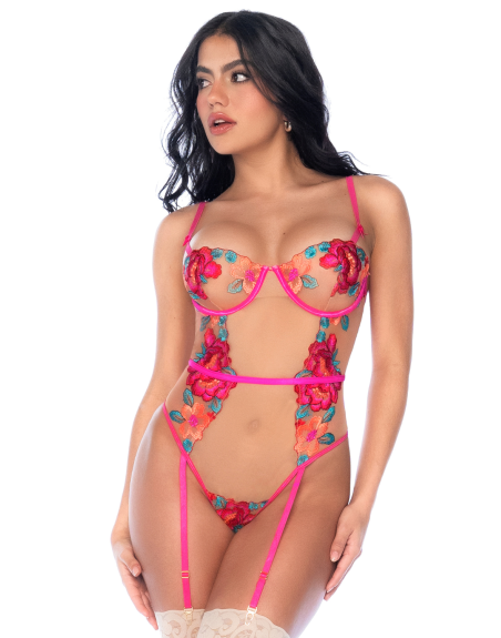 Body en Tulle Brodé Fleuri - MAL8928GAR