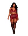 Ensemble 4 pièces grande taille soutien gorge, tour de cou, string et porte jarretelles rouge - DG11776XGAR
